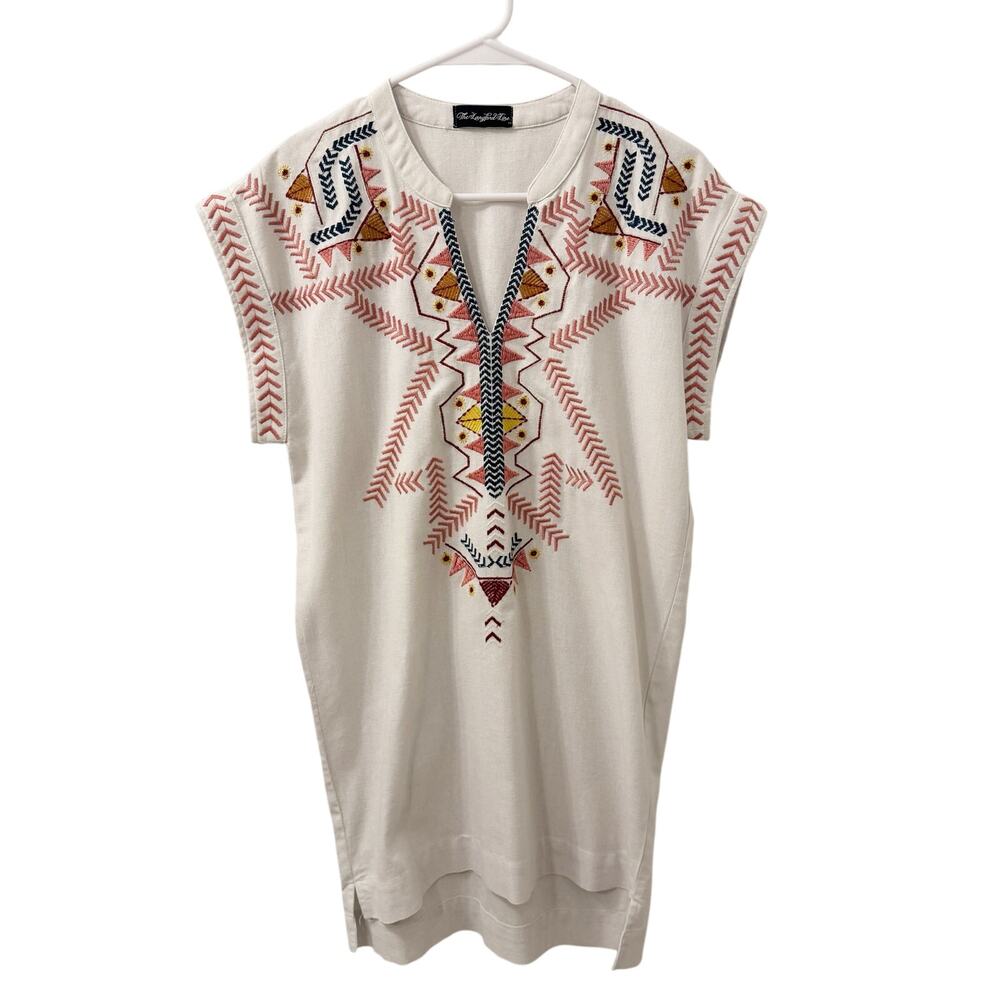 Womens Printed Cotton Linen Swim Coverup Mini Dress Size S Colorful Beach Resort